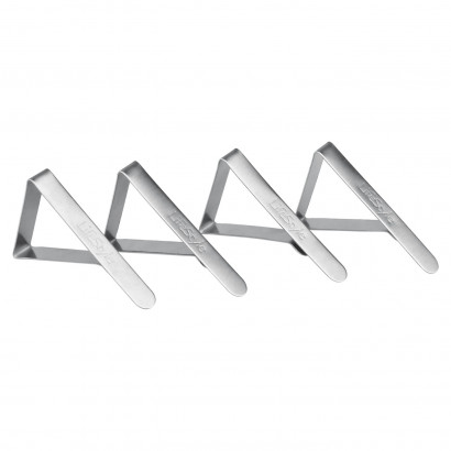 Pack de 4 pinzas sujeta-manteles de7,5 x 4 cm, de acero inoxidable, para mesas con max de 4cm de grosor. Sujetador de inox para manteles de mesas. Tenaza para sujeccion de manteles.