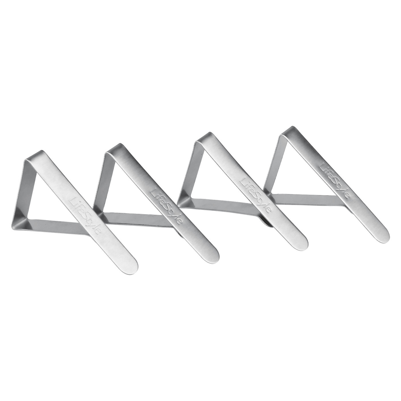 Pack de 4 pinzas sujeta-manteles de7,5 x 4 cm, de acero inoxidable, para mesas con max de 4cm de grosor. Sujetador de inox para manteles de mesas. Tenaza para sujeccion de manteles.