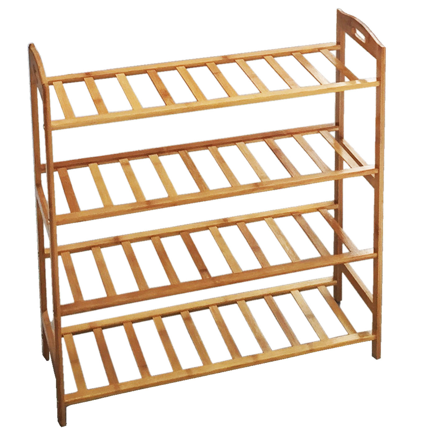 Zapatero de madera de bambú con 4 estantes 68 x 71 x 24 cm, estantería de madera natural multiusos, soporte 4 niveles. Ideal para recibidor, pasillo o dormitorio