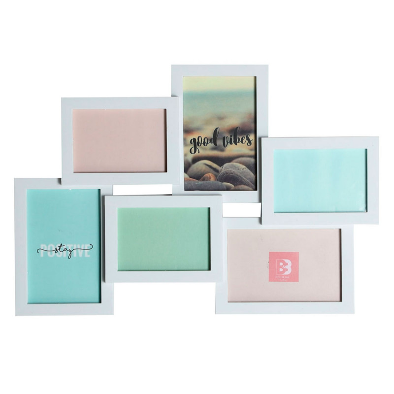 Marco para 6 fotos de pared de color surtido y múltiple 45,5 x 31 x 2,5 cm, decoración del hogar. Multimarco portafotos de plás Marco para 6 fotos de pared de color surtido y múltiple 45,5 x 31 x 2,5 cm, decoración del hogar. Multimarco portafotos de plás