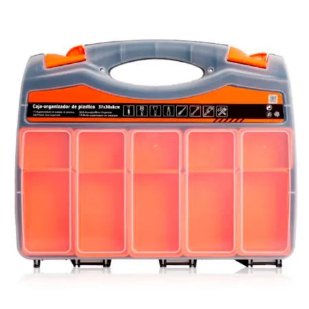 Tradineur - Caja para organizar de plástico de 37 x 30 x 8 cm con 2 compartimentos y asa. Organizador de herramientas para hogar Tradineur - Caja para organizar de plástico de 37 x 30 x 8 cm con 2 compartimentos y asa. Organizador de herramientas para hogar