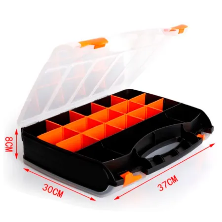 Tradineur - Caja para organizar de plástico de 37 x 30 x 8 cm con 2 compartimentos y asa. Organizador de herramientas para hogar Tradineur - Caja para organizar de plástico de 37 x 30 x 8 cm con 2 compartimentos y asa. Organizador de herramientas para hogar