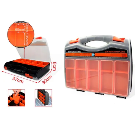 Tradineur - Caja para organizar de plástico de 37 x 30 x 8 cm con 2 compartimentos y asa. Organizador de herramientas para hogar Tradineur - Caja para organizar de plástico de 37 x 30 x 8 cm con 2 compartimentos y asa. Organizador de herramientas para hogar