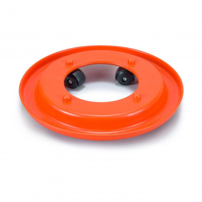 Portabombonas de butano de color naranja y de 32,5 cm de diámetro y 5,5 cm de alto con 4 ruedas, Soporte para bombonas con ruedas bidireccionales de plástico,