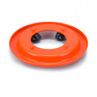 Portabombonas de butano de color naranja y de 32,5 cm de diámetro y 5,5 cm de alto con 4 ruedas, Soporte para bombonas con ruedas bidireccionales de plástico,