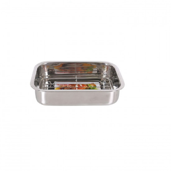 Bandeja rectangular honda con grill y reja funda 27,5 x 20 cm horno color acero