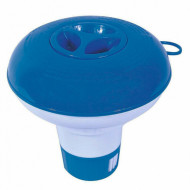 Dispensador de cloro pequeño retractil, dosificador químico flotador para piscina 12,5 cm, dial ajustable, color azul