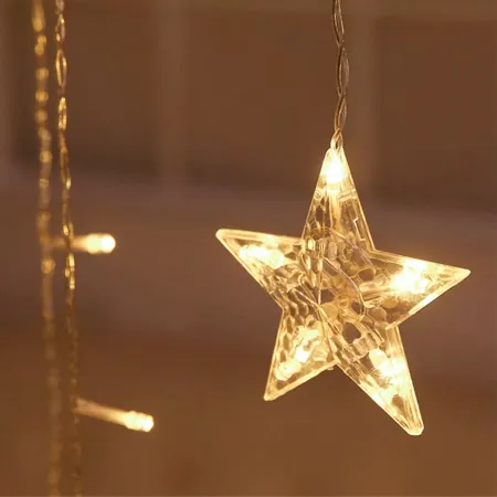 Tradineur - Cortina luces LED con lunas y estrellas, guirnalda luminosa para interior, 9W, incluye mando regulador, Navidad, ven Tradineur - Cortina luces LED con lunas y estrellas, guirnalda luminosa para interior, 9W, incluye mando regulador, Navidad, ven