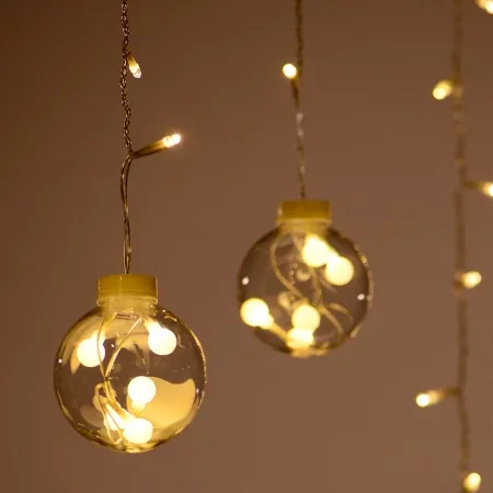 Tradineur - Cortina de luces LED con 10 bolas, guirnalda luminosa para interior, 9W, incluye mando regulador, Navidad, ventana, Tradineur - Cortina de luces LED con 10 bolas, guirnalda luminosa para interior, 9W, incluye mando regulador, Navidad, ventana,