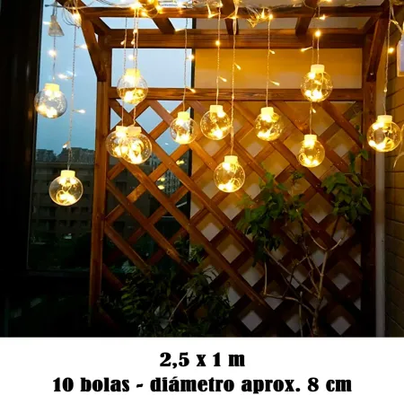 Tradineur - Cortina de luces LED con 10 bolas, guirnalda luminosa para interior, 9W, incluye mando regulador, Navidad, ventana, Tradineur - Cortina de luces LED con 10 bolas, guirnalda luminosa para interior, 9W, incluye mando regulador, Navidad, ventana,