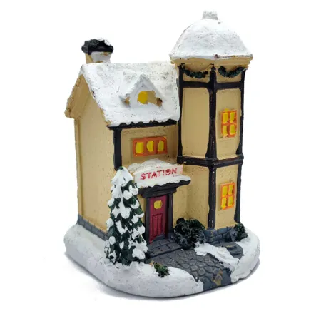Tradineur - Casita nevada en miniatura con iluminación LED (Pilas incluidas) - Fabricación en madera - Decoración para navidad -