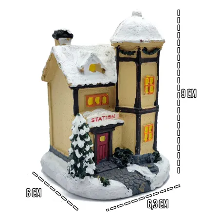 Tradineur - Casita nevada en miniatura con iluminación LED (Pilas incluidas) - Fabricación en madera - Decoración para navidad -
