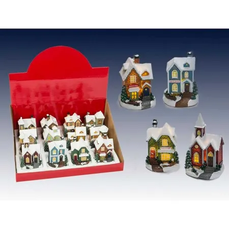 Tradineur - Casita nevada en miniatura con iluminación LED (Pilas incluidas) - Fabricación en madera - Decoración para navidad -