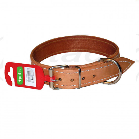 Collar de cuero para mascotas marrón 60 x 2,7 cm, collar para perro, cierre ajustable con hebilla doble metálica, accesorio para mascotas