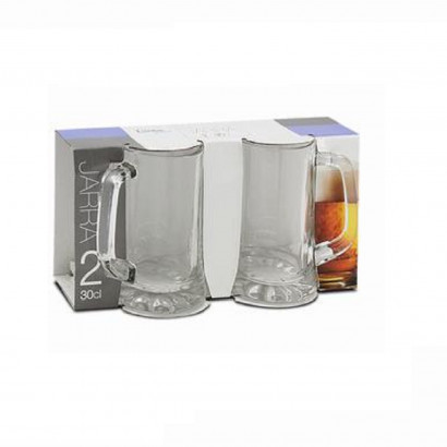 Set de 2 jarras de cerveza de cristal 30 cl, modelo Sevilla, vasos base gruesa con asa, resistentes y duraderos, celebración, fiesta, regalo, aptas para lavavajillas