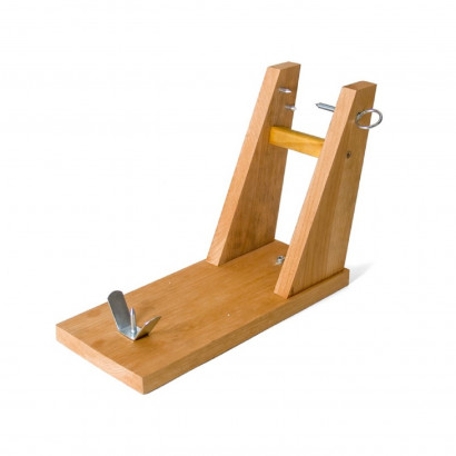 Soporte jamonero de madera modelo Scala 31 x 40 cm, soporte para pata y paleta de jamón serrano e ibérico con agarres metálicos, cocina