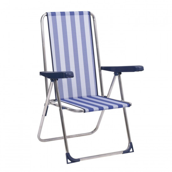 Tumbona de playa plegable a rayas azul y blanco, silla de playa piscina camping, plegable, 115 x 50 x 65 cm