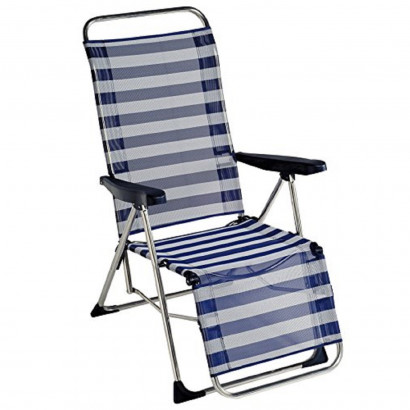 Tumbona plegable playa piscina 5 posiciones a rayas azul/blanco con reposapies 109 x 65 cm