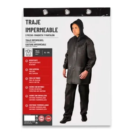 Tradineur - Chubasquero de 2 piezas con capucha - Fabricado al 100% poliéster - Costura termoselladas - Talla XL, XXL - Color Ne Tradineur - Chubasquero de 2 piezas con capucha - Fabricado al 100% poliéster - Costura termoselladas - Talla XL, XXL - Color Ne