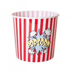 Tradineur - Cubo para palomitas redondo de plástico, diseño a rayas, popcorn, cine en casa - 24 x 21 cm - Rojo y blanco