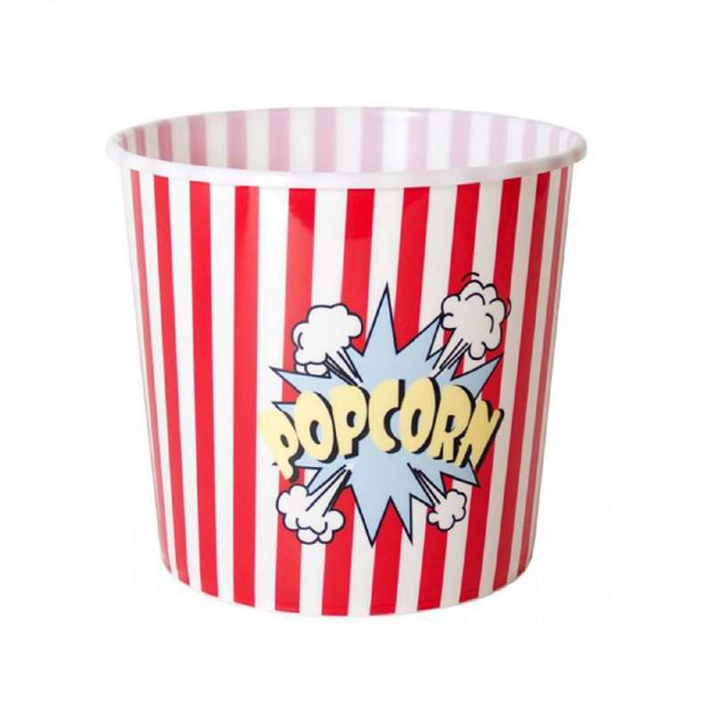 Tradineur - Cubo para palomitas redondo de plástico, diseño a rayas, popcorn, cine en casa - 24 x 21 cm - Rojo y blanco Tradineur - Cubo para palomitas redondo de plástico, diseño a rayas, popcorn, cine en casa - 24 x 21 cm - Rojo y blanco