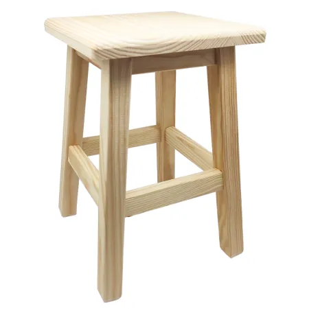 Tradineur - Taburete cuadrado de madera, 34 x 22 cm, banqueta de madera natural con reposapiés, asiento para cocina, hogar, dise