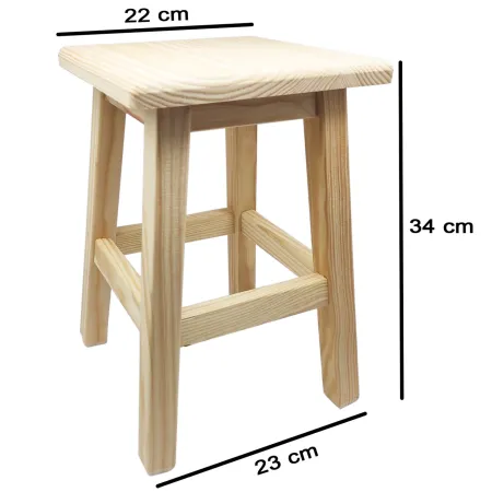 Tradineur - Taburete cuadrado de madera, 34 x 22 cm, banqueta de madera natural con reposapiés, asiento para cocina, hogar, dise