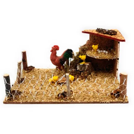 Tradineur - Gallinero para portal de belén, corcho y resina, corral, gallo y pollitos, nacimiento, pesebre, decoración navidad, Tradineur - Gallinero para portal de belén, corcho y resina, corral, gallo y pollitos, nacimiento, pesebre, decoración navidad,