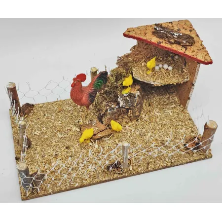 Tradineur - Gallinero para portal de belén, corcho y resina, corral, gallo y pollitos, nacimiento, pesebre, decoración navidad, Tradineur - Gallinero para portal de belén, corcho y resina, corral, gallo y pollitos, nacimiento, pesebre, decoración navidad,