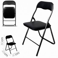 Silla plegable con asiento y respaldo acolchado negro 80 x 40 x 48 cm, carga máxima 80 kg, estructura pvc y acero, gomas antideslizantes y reposapies, hogar, jardín, patio, camping