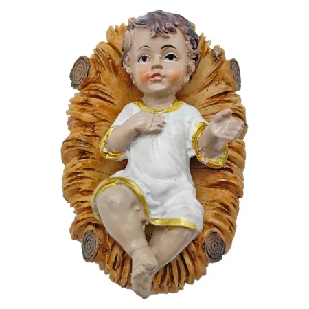 Figura niño Jesús en cuna para pesebre 11 x 7,5 x 4,5 cm, resina, figura decorativa de belén navideño, portal, navidad, decoraci Figura niño Jesús en cuna para pesebre 11 x 7,5 x 4,5 cm, resina, figura decorativa de belén navideño, portal, navidad, decoraci