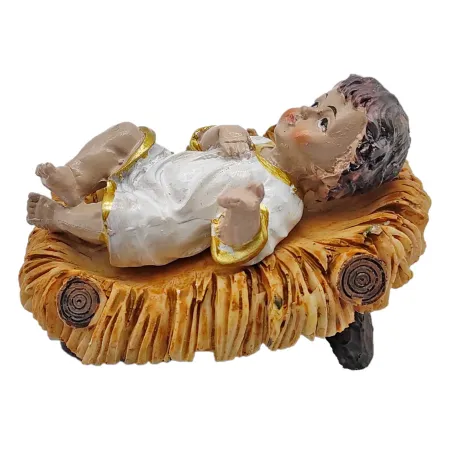 Figura niño Jesús en cuna para pesebre 11 x 7,5 x 4,5 cm, resina, figura decorativa de belén navideño, portal, navidad, decoraci Figura niño Jesús en cuna para pesebre 11 x 7,5 x 4,5 cm, resina, figura decorativa de belén navideño, portal, navidad, decoraci