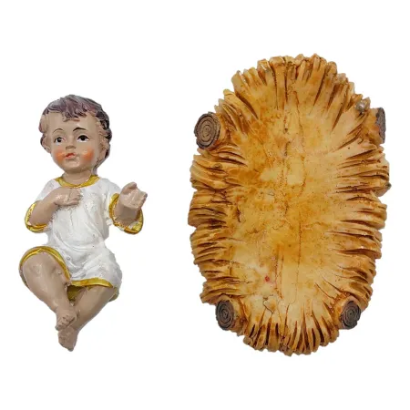 Figura niño Jesús en cuna para pesebre 11 x 7,5 x 4,5 cm, resina, figura decorativa de belén navideño, portal, navidad, decoraci Figura niño Jesús en cuna para pesebre 11 x 7,5 x 4,5 cm, resina, figura decorativa de belén navideño, portal, navidad, decoraci