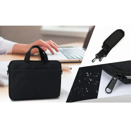 Tradineur - Bolsa para portátil de 13-14 pulgadas, bolso, bandolera, maletín, funda de tela impermeable con asas y correa de hom