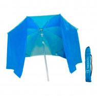 Sombrilla de nylon con paraviento 200 cm, parasol aluminio playa con bolsa, mástil diámetro 22-25 mm, varillas fibra de vidrio, color aleatorio