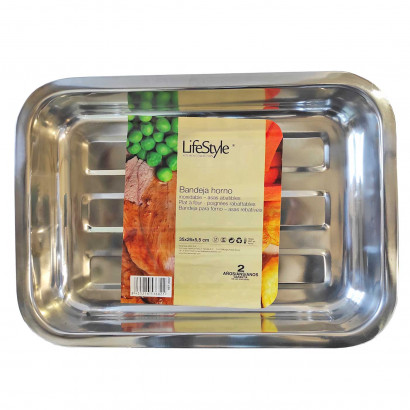 LifeStyle - Bandeja de horno con asas abatibles, acero inoxidable, 36,3 x 26,1 x 5,5 cm, fuente, molde, recipiente rectangular, asar, repostería, cocina