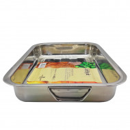 LifeStyle - Bandeja de horno con asas abatibles, acero inoxidable, 36,3 x 26,1 x 5,5 cm, fuente, molde, recipiente rectangular, asar, repostería, cocina