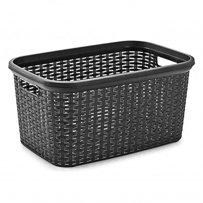 Plastic Forte - Cesta para la colada rattan de plástico con asas 26,5 x 53,5 x 36 cm, capacidad 35 litros, cesto organizador prendas ropa, lavandería, hogar, color aleatorio