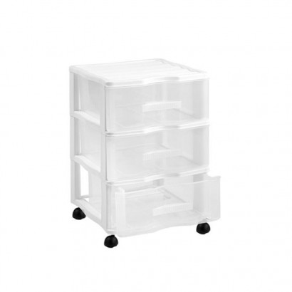 Cajonera color blanco wagon 3 cajones con ruedas 51.5 x 36.5 x 38 cm.  Contenedor de plástico para folios especial para oficina u hogar. Utensilio de ordenación para distintos ámbitos.