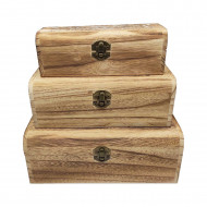 Conjunto de 3 cajas de madera, forma de baúl, 9,5 x 25 x 14 cm, juego cajas rectangulares decorativas, cierre metálico frontal, almacenaje objetos de valor, joyas