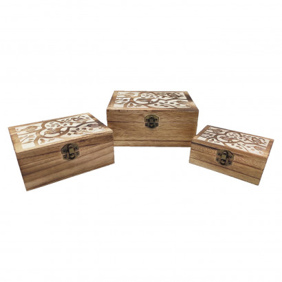 Conjunto 3 cajas rectangulares de madera 8 x 18 x 13,8 cm, juego cajas decorativas, cierre metálico frontal, almacenaje objetos de valor, joyas, decoración hogar