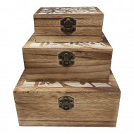 Conjunto 3 cajas rectangulares de madera 8 x 18 x 13,8 cm, juego cajas decorativas, cierre metálico frontal, almacenaje objetos de valor, joyas, decoración hogar