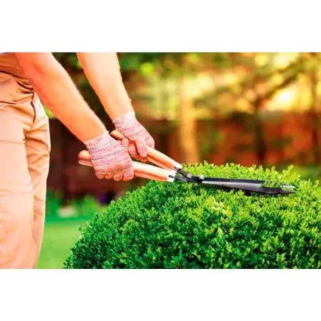 Tradineur - Tijera cortasetos con mango de madera, tijeras para podar a dos manos, cizalla para setos, hoja de 200 mm, jardinerí