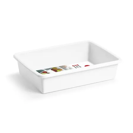 Tradineur - Bandeja rectangular pequeña para frigorífico, blanca, capacidad 1.65 litros, 6 x 19 x 26 cm.