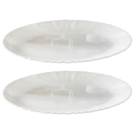 Tradineur - Pack de 2 Fuentes Ovaladas - Fabricado en Vidrio Opal - Bordes Ondulados - Ideal tanto para la hostelería como el ho Tradineur - Pack de 2 Fuentes Ovaladas - Fabricado en Vidrio Opal - Bordes Ondulados - Ideal tanto para la hostelería como el ho