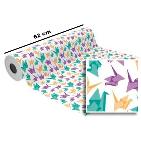 Tradineur - Bobina de papel de regalo, modelo Pájaros de Origami, hoja, lámina en rollo para envolver regalos, cumpleaños, Navid Tradineur - Bobina de papel de regalo, modelo Pájaros de Origami, hoja, lámina en rollo para envolver regalos, cumpleaños, Navid