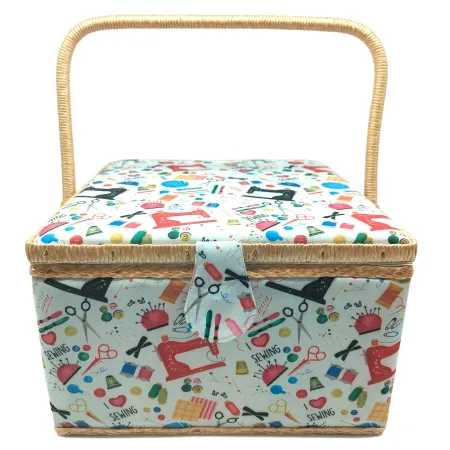 Tradineur - Caja de Costura Portátil Cuadrada - Fabricado en Madera y Poliéster - Cuenta con Bandeja de 7 Compartimentos - Ideal