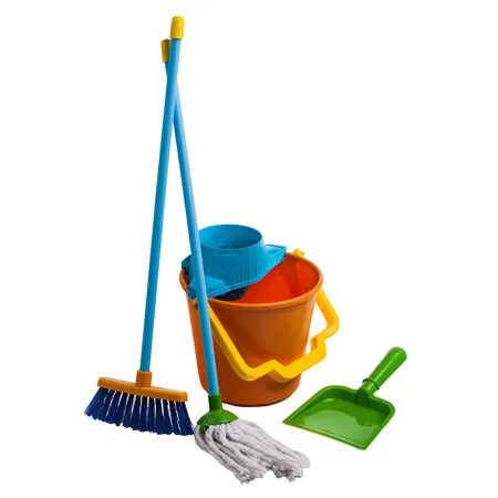 Tradineur - Kit de limpieza de juguete con 4 utensilios, plástico resistente, cubo, fregona, escoba y recogedor, barrer, fregar, Tradineur - Kit de limpieza de juguete con 4 utensilios, plástico resistente, cubo, fregona, escoba y recogedor, barrer, fregar,