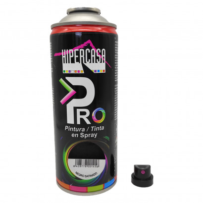 Hipercasa - Spray de pintura negro satinado RAL 9004, 400 ml, válido para multitud de superficies y materiales, uso en exterior y lugares bien ventilados 20 x 6,5 cm