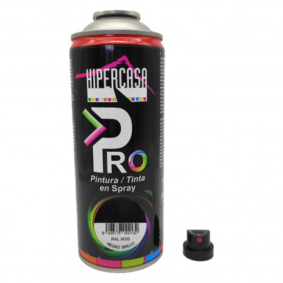 Hipercasa - Spray de pintura negro brillo RAL 9005, 400 ml, válido para multitud de superficies y materiales, uso en exterior y lugares bien ventilados 20 x 6,5 cm